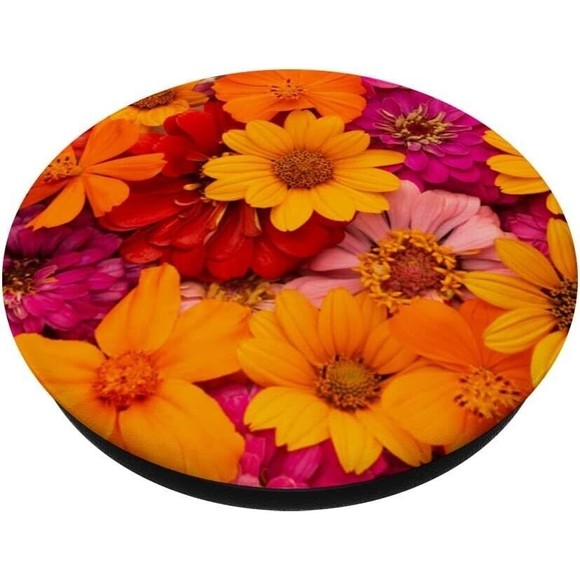 Colorful Hand Draw Flowers on Violet Background Cute Pattern PopSockets PopGrip - Picture 2 of 3